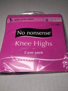 No Nonsense Off Black Sheer Toe Nylon Knee Highs Size: Q Comfort Top